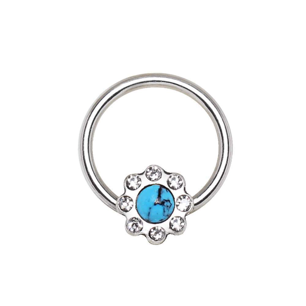 Turquoise Flower Snap-in Captive Bead Ring