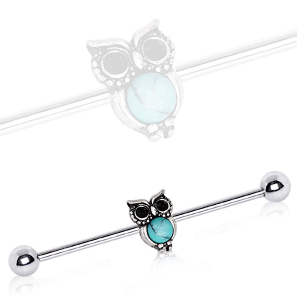 Turquoise Owl Industrial Barbell - 1 Piece