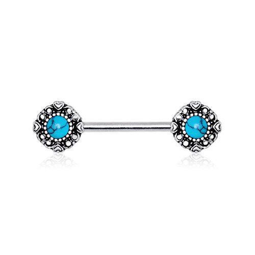 Vintage Charm Nipple Barbell Turquoise Stone - 1 Piece