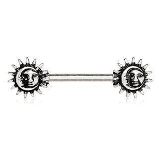 Vintage Sun and Moon Nipple Barbell - 1 Piece