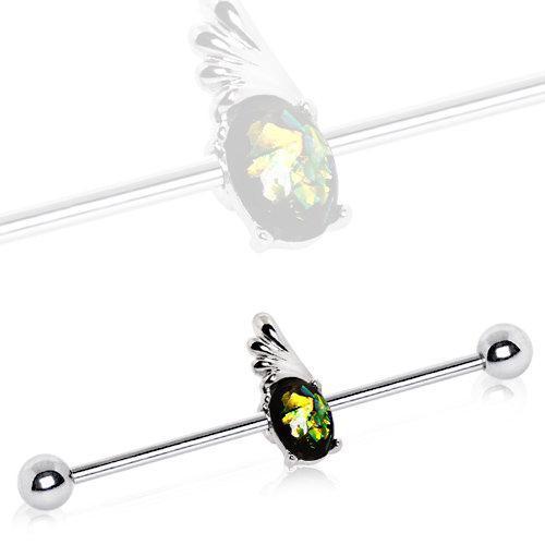Winged Green Synthetic Opal Industrial Barbell - 1 Piece