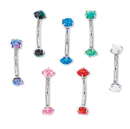 CURVED BARBELL 316L Steel 16G Internally Threaded Curved Barbell Opal Round 4mm Balls -Rebel Bod-RebelBod