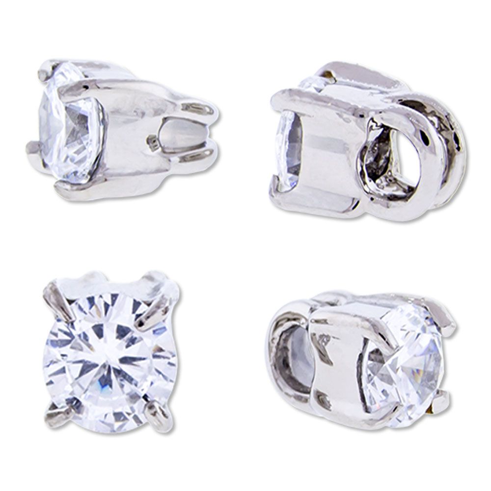 316l Steel 16g Sliding Charms With Prong Set 3mm Round Clear Gem and O Ring That Fits 16g and 18g - 1 Piece -Rebel Bod-RebelBod