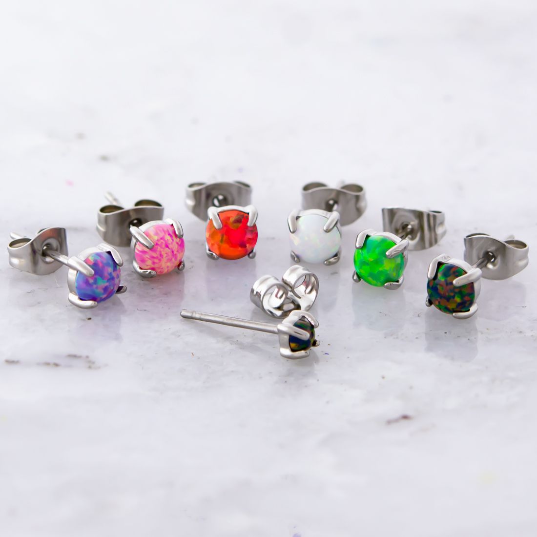 Stud Earrings 316l Steel Synthetic Opal Ear Studs - 1 Piece -Rebel Bod-RebelBod