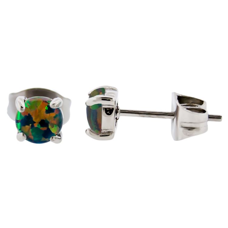 Stud Earrings 316l Steel Synthetic Opal Ear Studs - 1 Piece -Rebel Bod-RebelBod