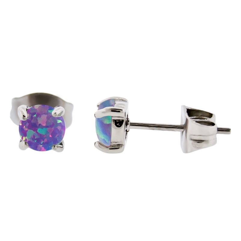 Stud Earrings 316l Steel Synthetic Opal Ear Studs - 1 Piece -Rebel Bod-RebelBod
