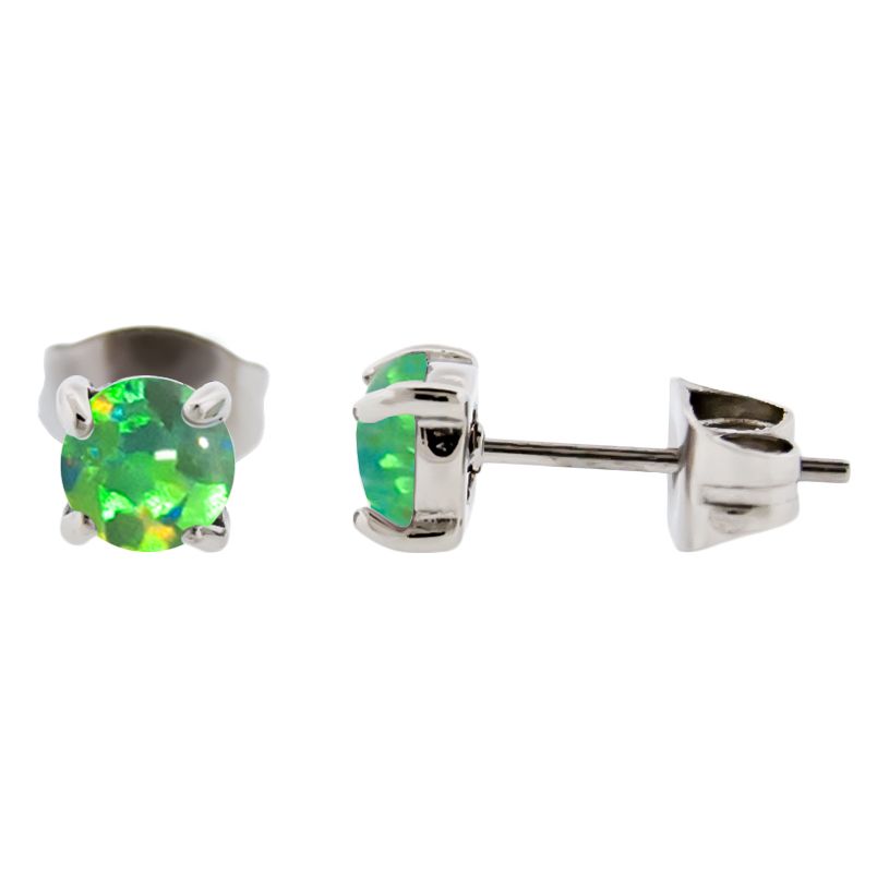 Stud Earrings 316l Steel Synthetic Opal Ear Studs - 1 Piece -Rebel Bod-RebelBod