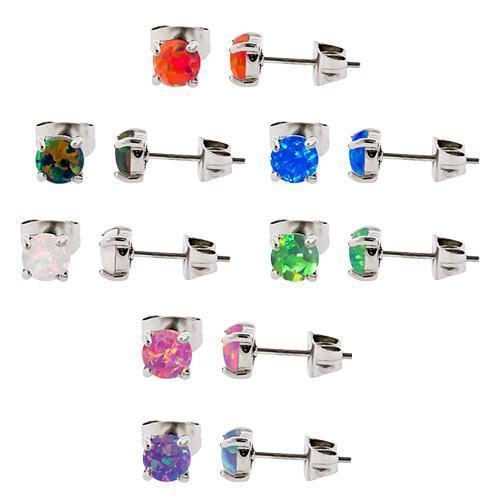Stud Earrings 316l Steel Synthetic Opal Ear Studs - 1 Piece + -Rebel Bod-RebelBod