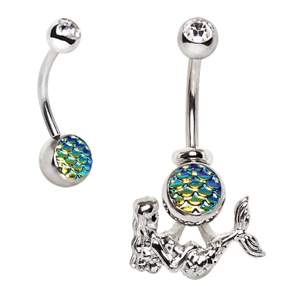 2-in-1 Fish Scale Cabochon Mermaid Navel Ring