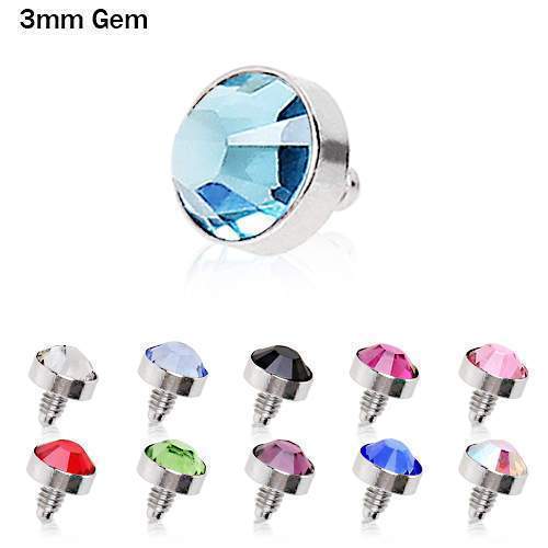 Dermals 316L Surgical Steel 3mm Flat Dermal Top with Gem 3mm -Rebel Bod-RebelBod