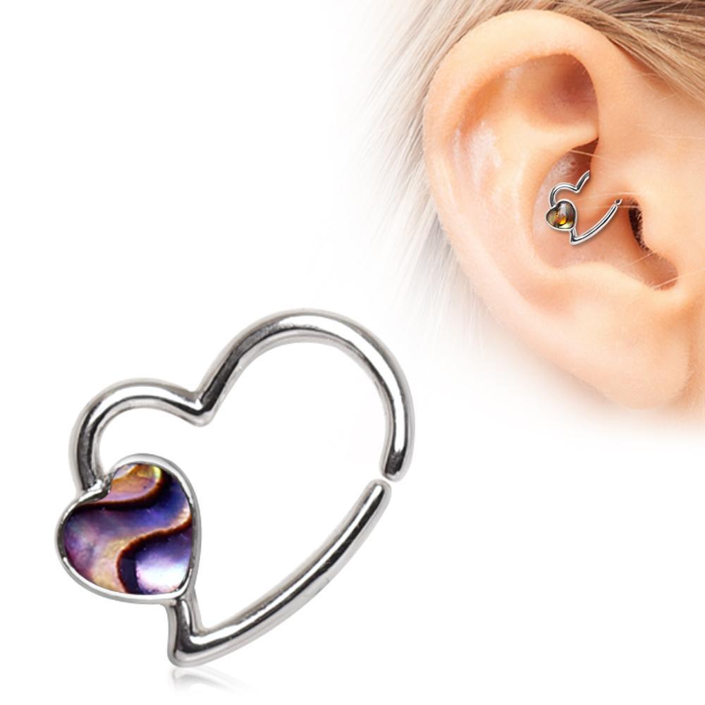 Abalone Shell Heart Annealed Cartilage Earring Bendable Ring - 1 Piece