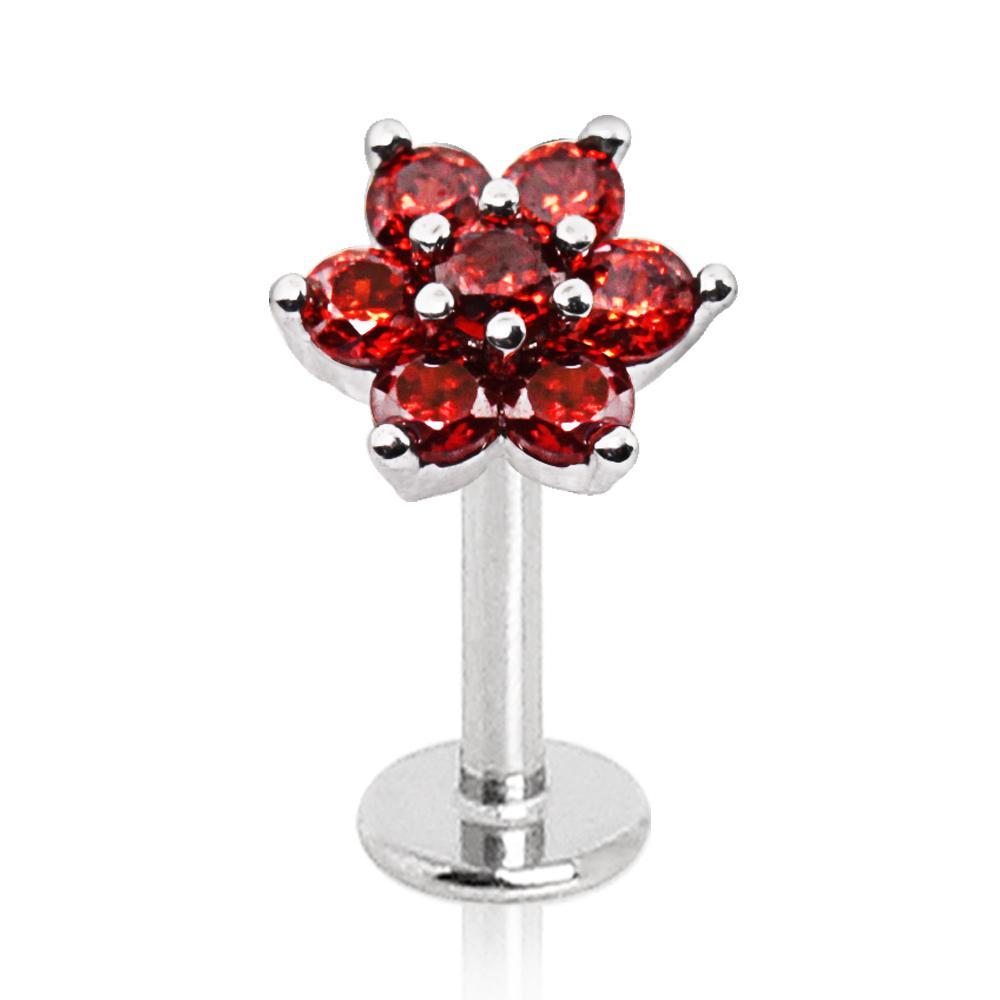 Adorned Red Flower Labret