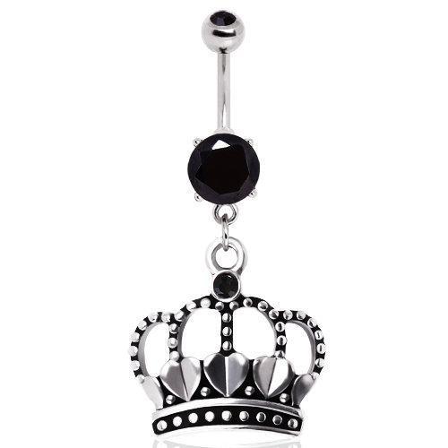 Antique Style Heart Crown Black Gems