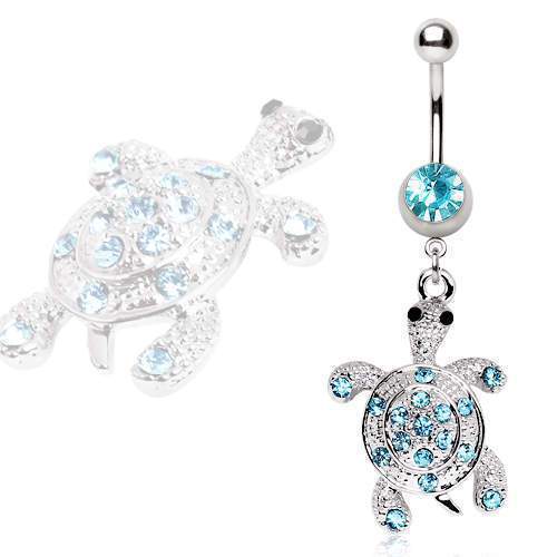 Belly Ring - Dangle 316L Surgical Steel Aqua Gem Turtle Navel Ring -Rebel Bod-RebelBod