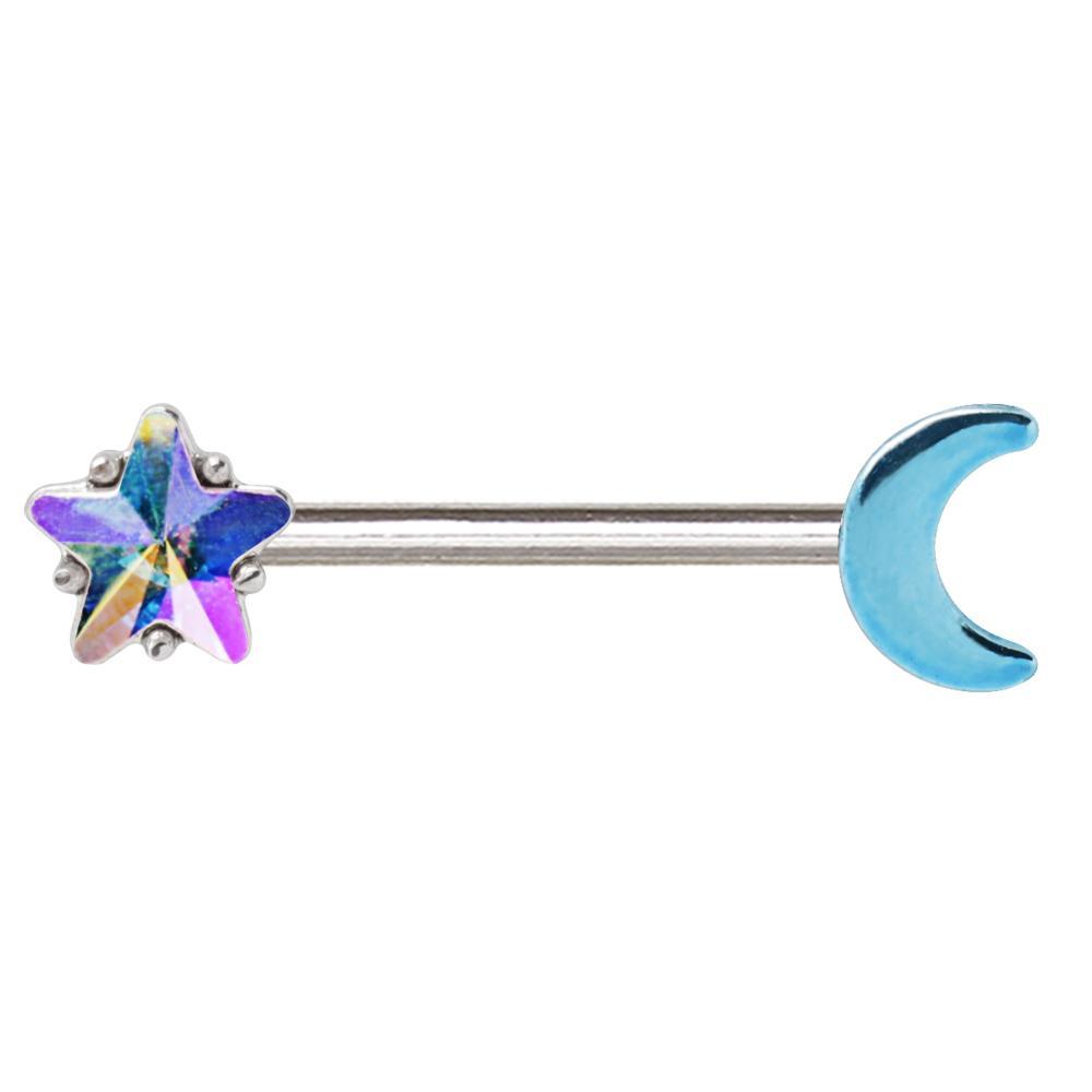 Aurora Star and Moon Nipple Barbell - 1 Piece