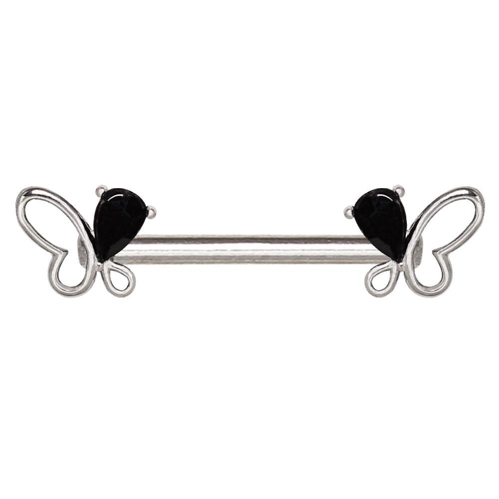 Black Butterfly Nipple Barbell - 1 Piece