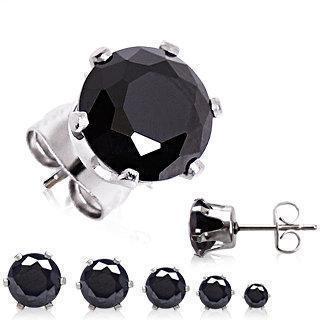 Stud Earrings 316L Surgical Steel Black Round CZ Stud Earrings - 1 Pair -Rebel Bod-RebelBod