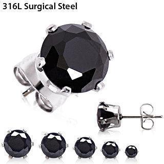 Stud Earrings 316L Surgical Steel Black Round CZ Stud Earrings - 1 Pair -Rebel Bod-RebelBod