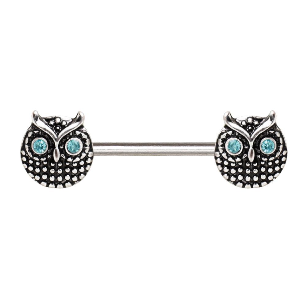 Blue Eyed Owl Nipple Barbell - 1 Piece