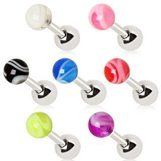 Cartilage Barbell Earring UV Marble Ball - 1 Piece