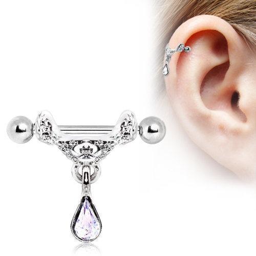 Cartilage Earring - Cartilage Cuff 316L Surgical Steel Celtic Floral Tiara Ear Cuff with Tear Drop Dangle - 1 Piece -Rebel Bod-RebelBod