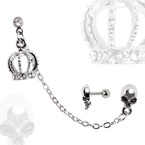 Crown Skull Helix Chain Earring Chained Cartilage Earring - 1 Piece