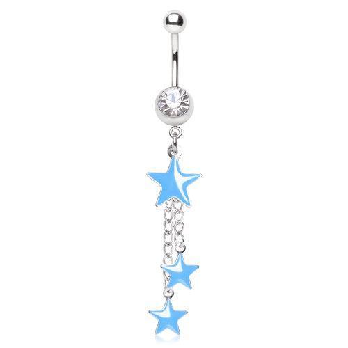 Chained Star Trio Dangle Navel Ring