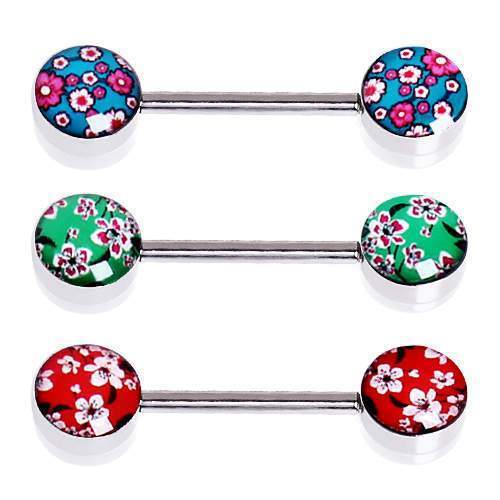 Cherry Blossom Nipple Barbell - 1 Piece - Rebel Bod
