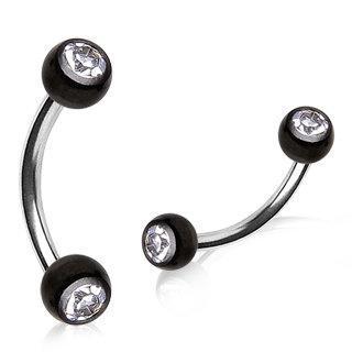 Curved Barbell Black PVD Plated Gem Ball