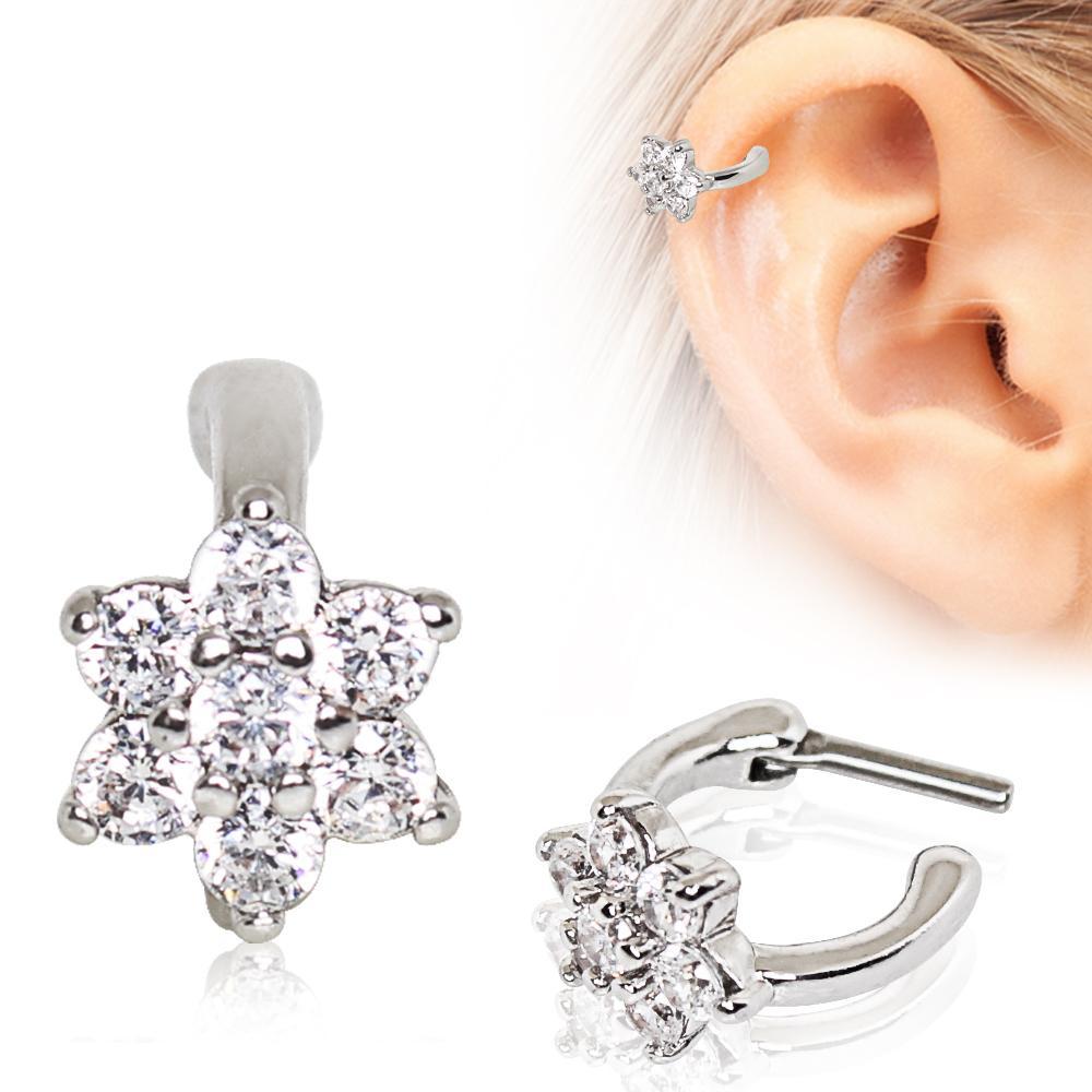 CZ Flower Cartilage Clicker Earring - 1 Piece