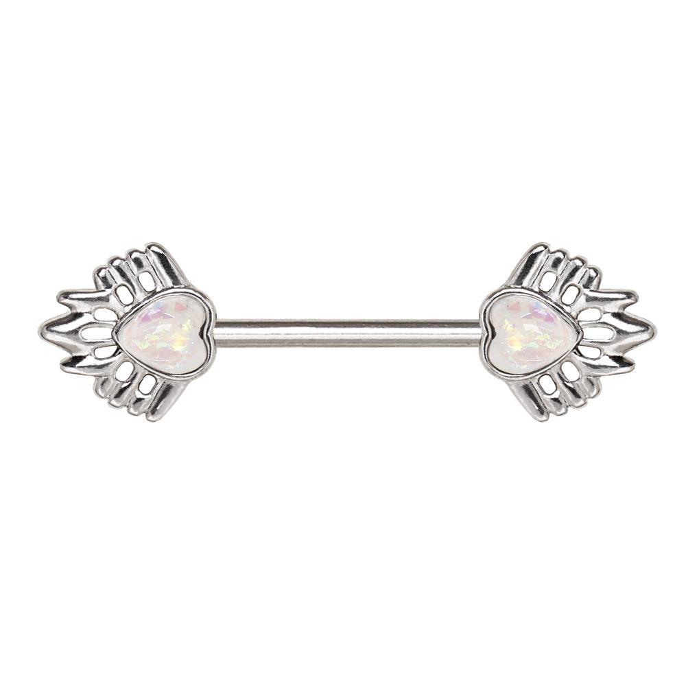 Decorative Opal Heart Nipple Barbell - 1 Piece