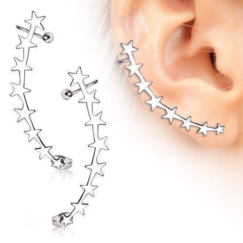Cartilage Earring - Cartilage Cuff 316L Surgical Steel Descending Stars Crescent Ear Cuff Cartilage Earring - 1 Piece -Rebel Bod-RebelBod