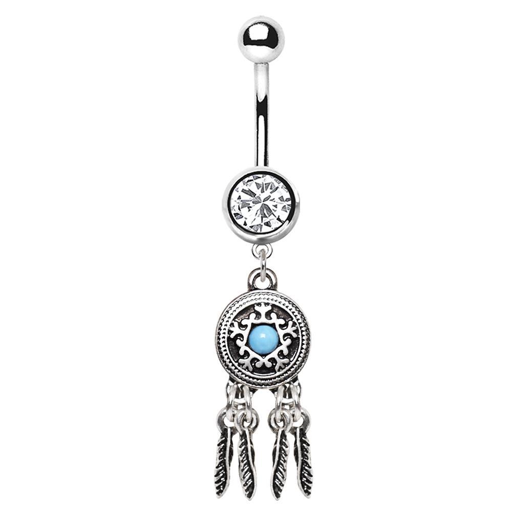 Feather Dream Catcher Dangle Belly Ring