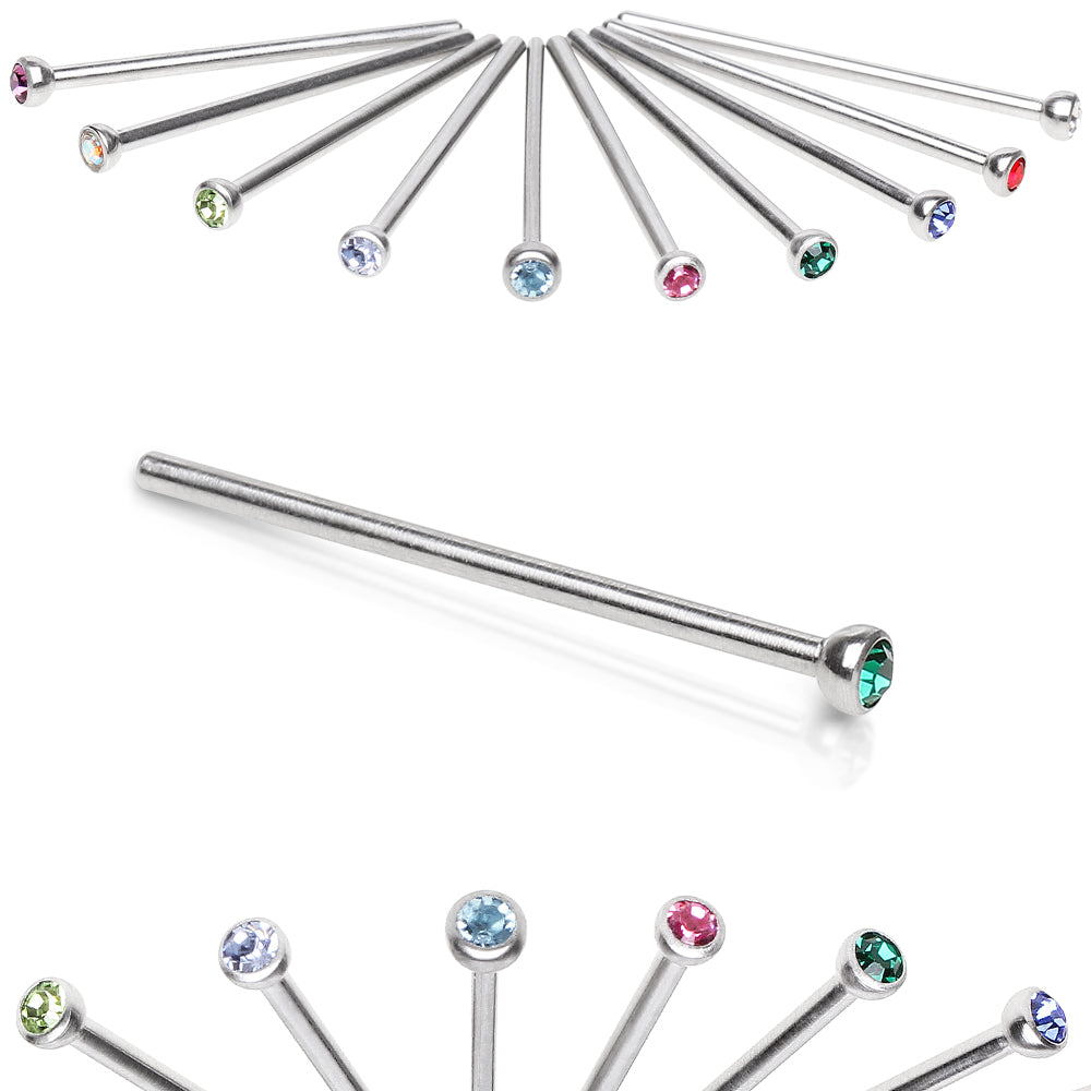 Nose Ring - Nose Pin 316L Surgical Steel Fish Tail Nose Ring w/ Press Fitted Gem - 1 Piece -Rebel Bod-RebelBod