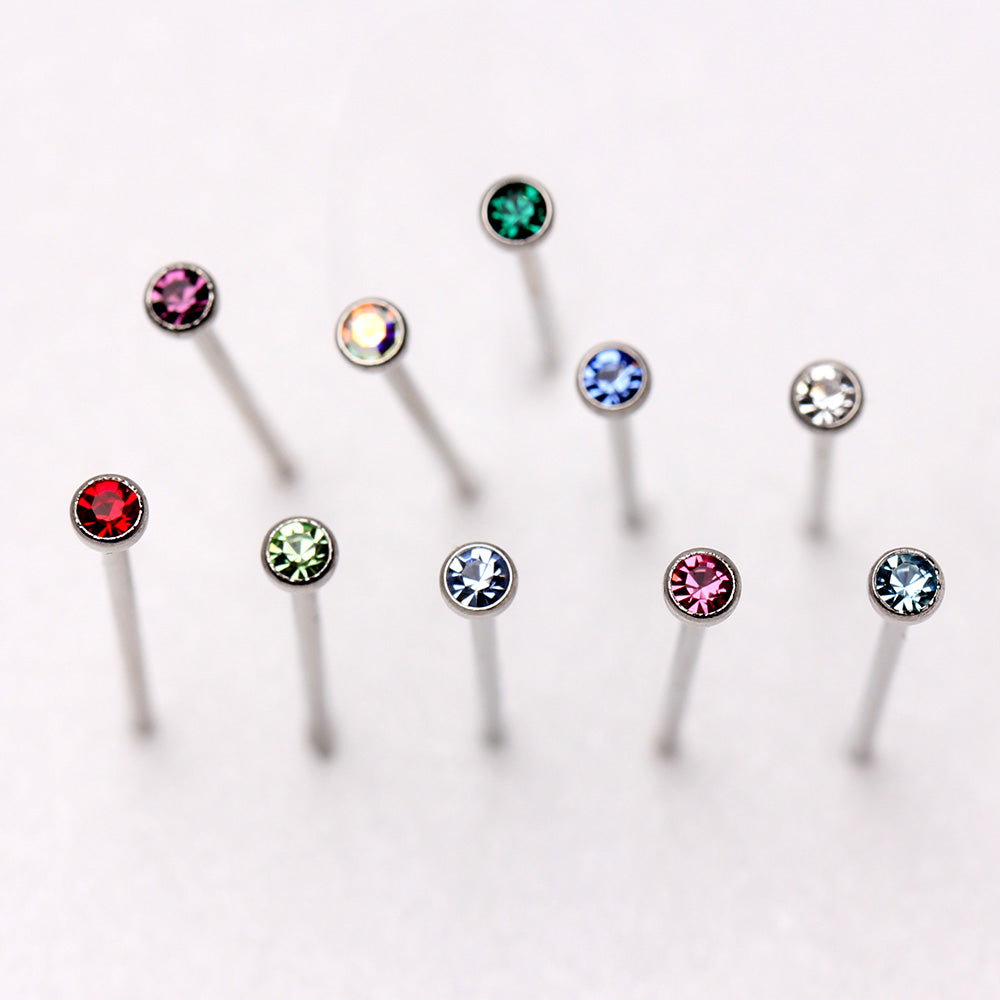 Nose Ring - Nose Pin 316L Surgical Steel Fish Tail Nose Ring w/ Press Fitted Gem - 1 Piece -Rebel Bod-RebelBod