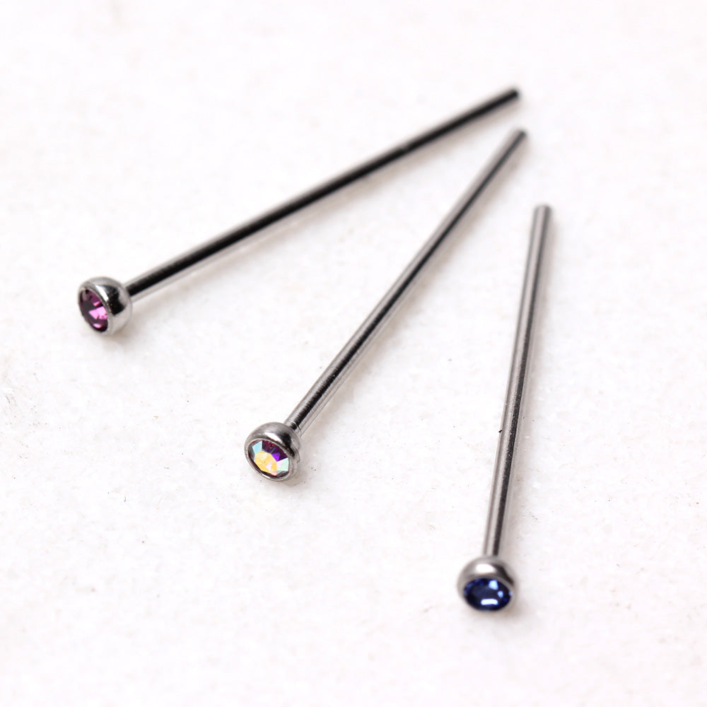 Nose Ring - Nose Pin 316L Surgical Steel Fish Tail Nose Ring w/ Press Fitted Gem - 1 Piece -Rebel Bod-RebelBod