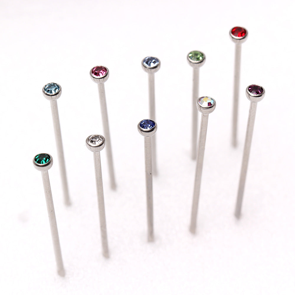 Nose Ring - Nose Pin 316L Surgical Steel Fish Tail Nose Ring w/ Press Fitted Gem - 1 Piece -Rebel Bod-RebelBod