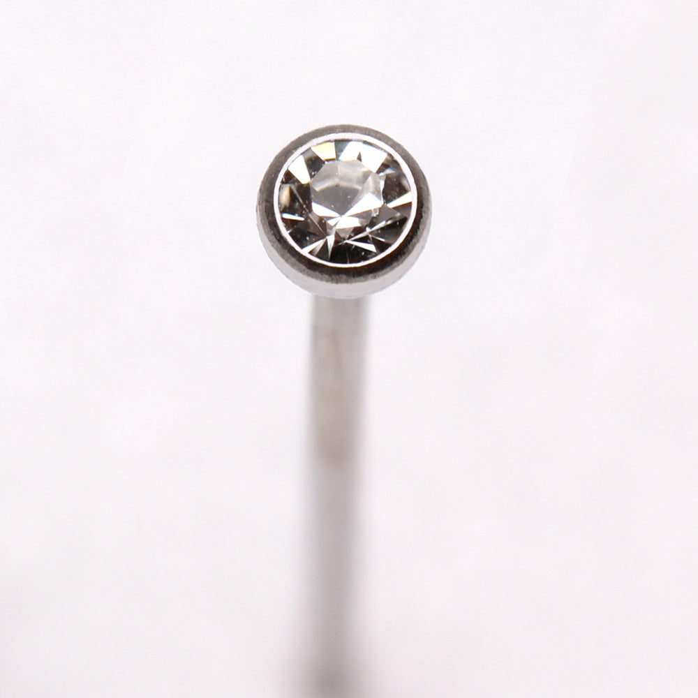 Nose Ring - Nose Pin 316L Surgical Steel Fish Tail Nose Ring w/ Press Fitted Gem - 1 Piece -Rebel Bod-RebelBod