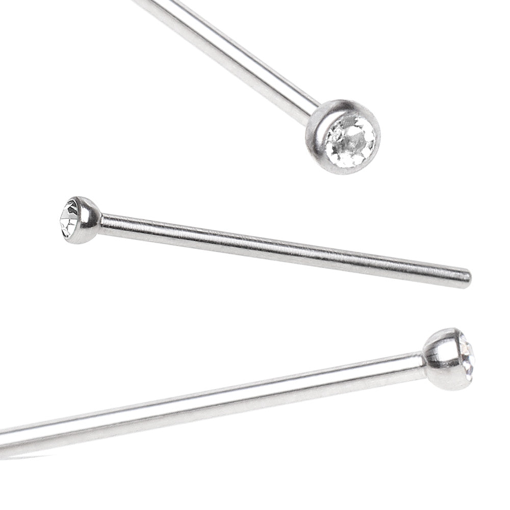 Nose Ring - Nose Pin 316L Surgical Steel Fish Tail Nose Ring w/ Press Fitted Gem - 1 Piece -Rebel Bod-RebelBod