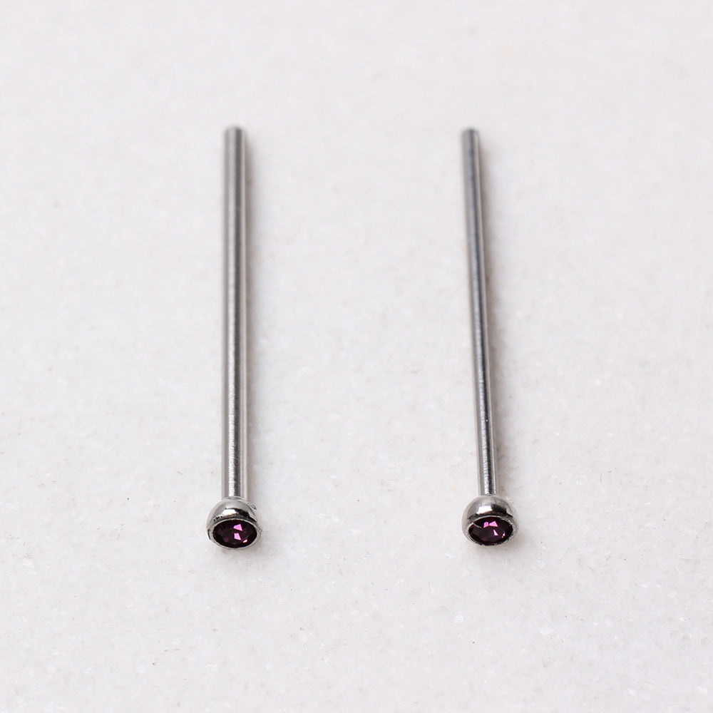 Nose Ring - Nose Pin 316L Surgical Steel Fish Tail Nose Ring w/ Press Fitted Gem - 1 Piece -Rebel Bod-RebelBod