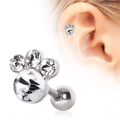 Gemmed Animal Paw Cartilage Barbell Earring - 1 Piece