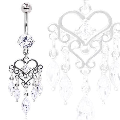 Gemmed Chandelier Heart Dangle Navel Ring