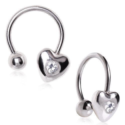 Gemmed Heart Horseshoe Circular Barbell