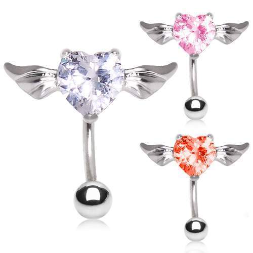 Gemmed Heart Wings Top Down Belly Rings