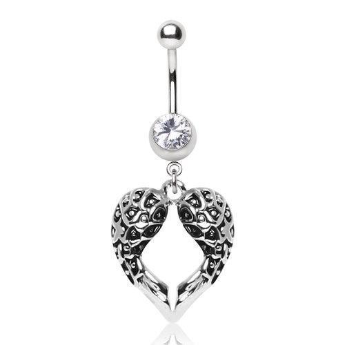 Gemmed Navel Ring Angel Wings Dangle