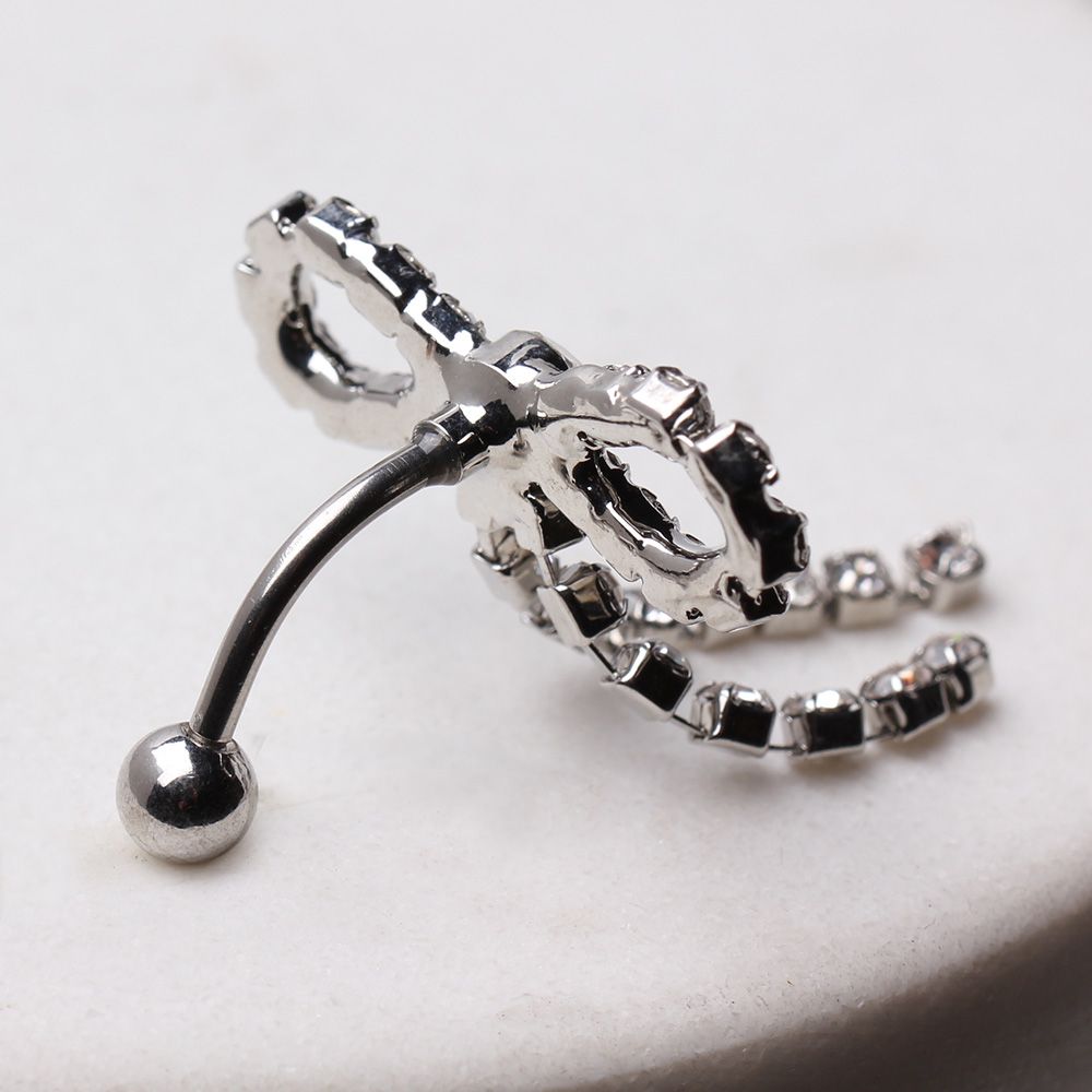 Belly Ring - Reverse 316L Surgical Steel Gemmed Ribbon Navel Ring -Rebel Bod-RebelBod