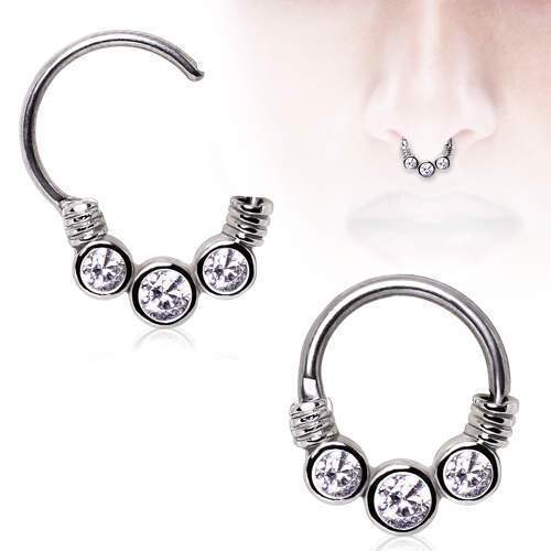 Gemmed Trio Septum Clicker / Daith Clicker - 1 Piece