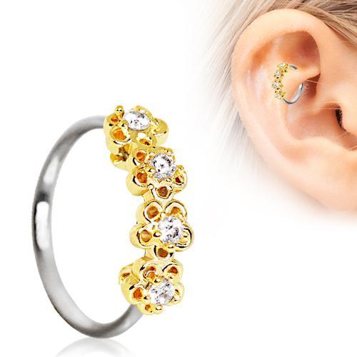 Golden Flowers Seamless Circular Ring / Cartilage Earring Bendable Ring - 1 Piece