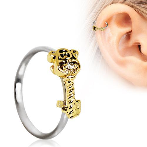 Golden Key Seamless Circular Ring / Cartilage Earring Bendable Ring - 1 Piece