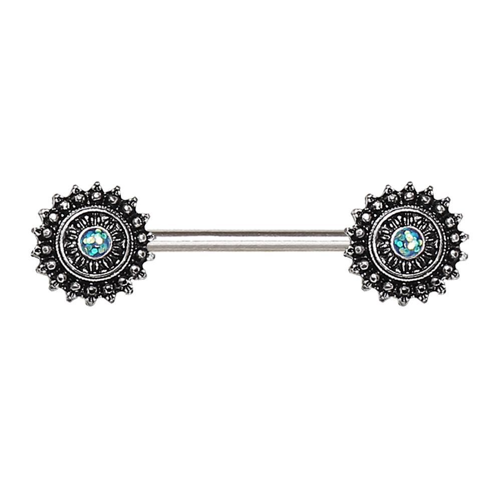 Green Opal Ornate Nipple Barbell - 1 Piece